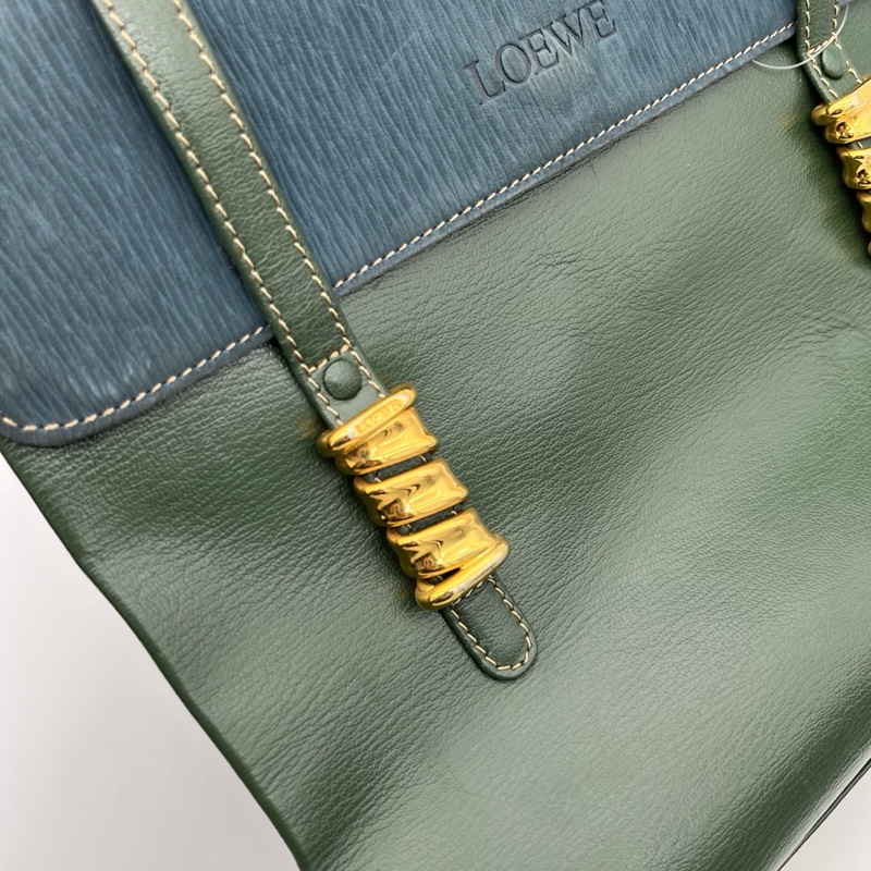 「JL精品代購」Loewe綠藍拼色蛇骨單肩公文包-12