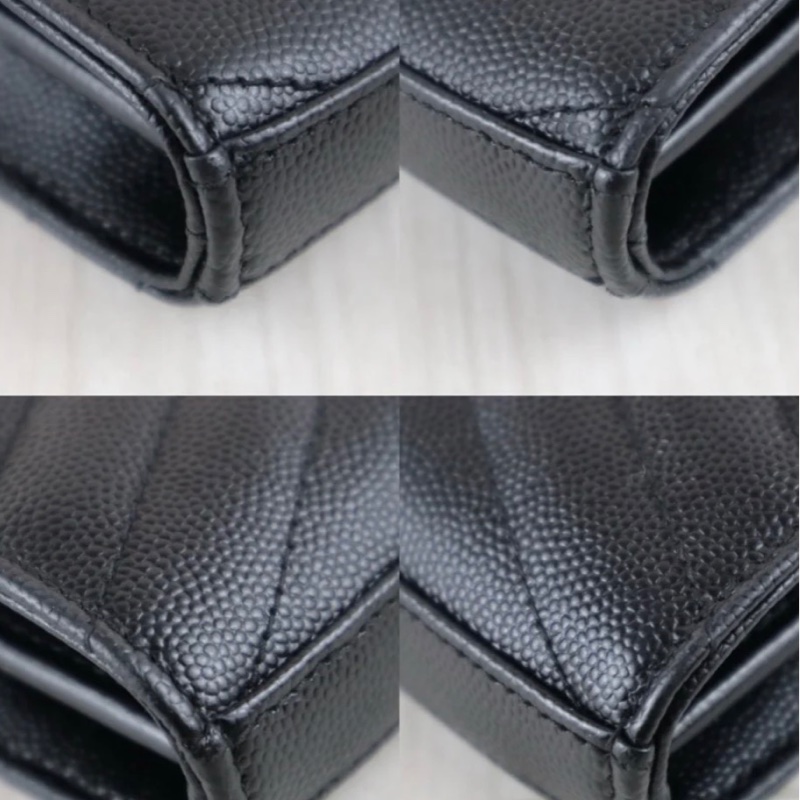 「JL精品代購」98新 Ysl 荔枝牛皮黑金信封包-4