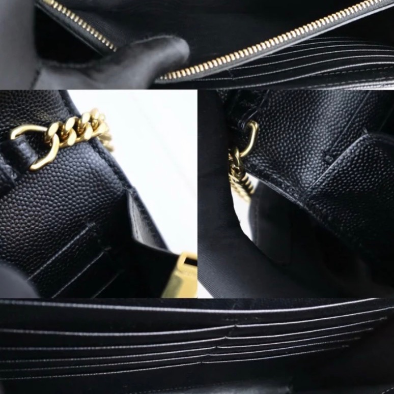 「JL精品代購」98新 Ysl 荔枝牛皮黑金信封包-9