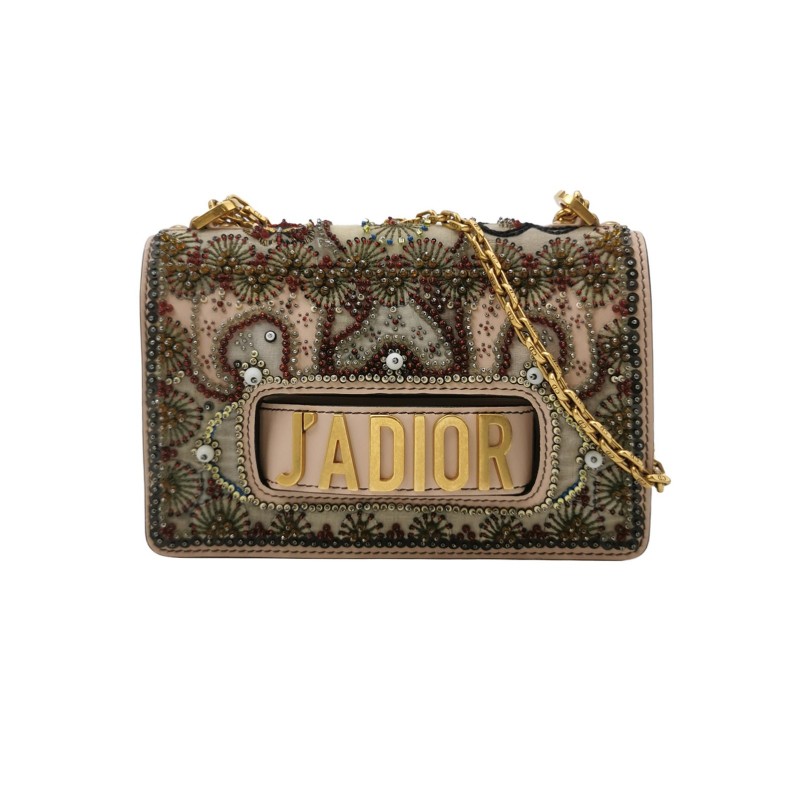 Dior J'Adior牛皮帆布釘珠刺繡J'Adior標誌單肩包-0