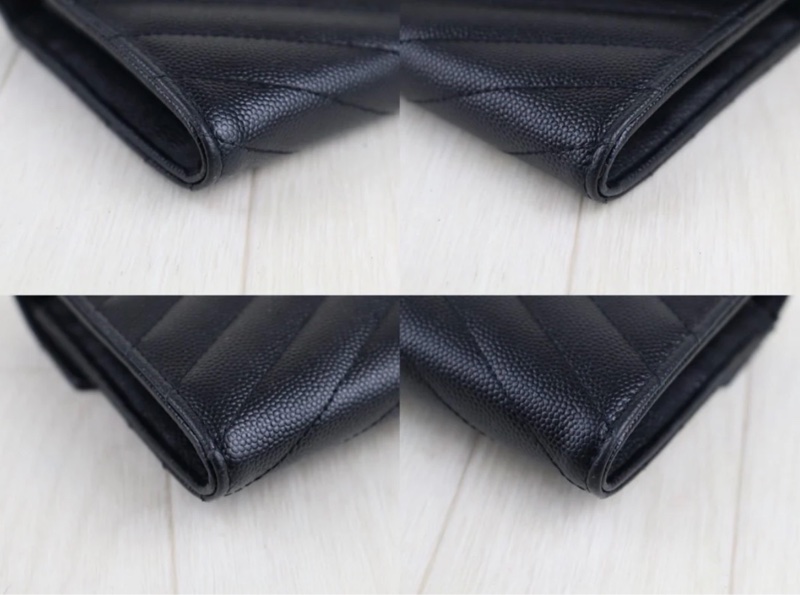 「JL精品代購」 98新 Ysl 荔枝牛皮黑金信封翻蓋長夾-3