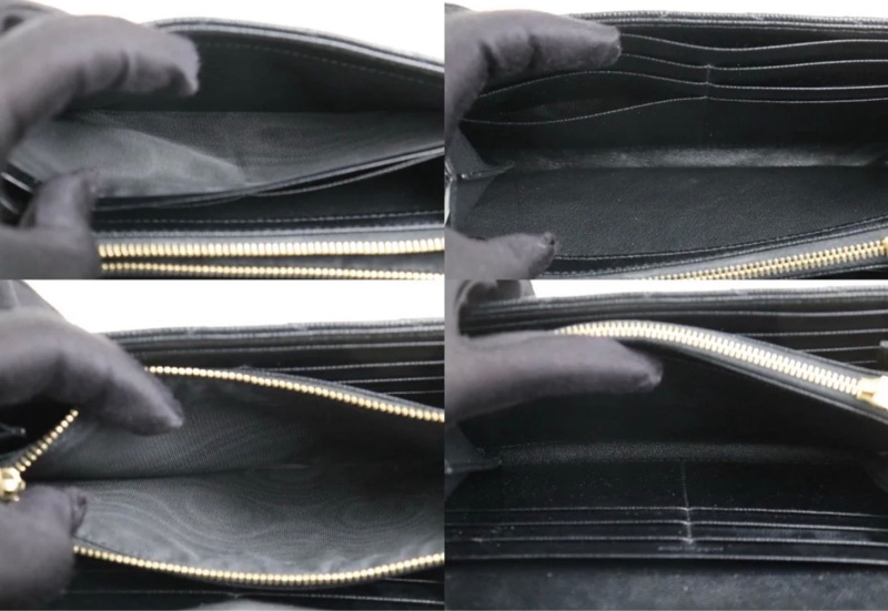 「JL精品代購」 98新 Ysl 荔枝牛皮黑金信封翻蓋長夾-7