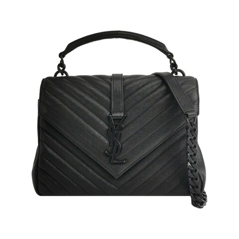 Saint Laurent College中號羊皮V紋絎縫YSL標誌斜挎包