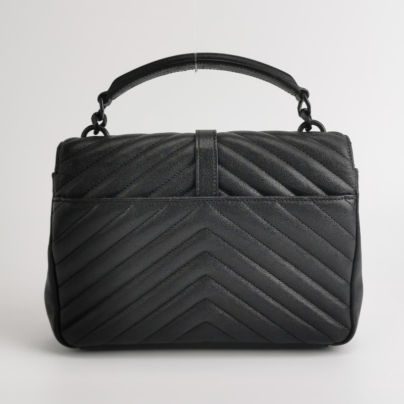 Saint Laurent College中號羊皮V紋絎縫YSL標誌斜挎包-4