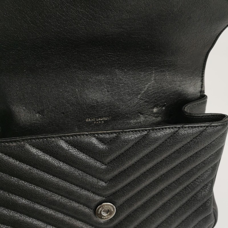 Saint Laurent College中號羊皮V紋絎縫YSL標誌斜挎包-7