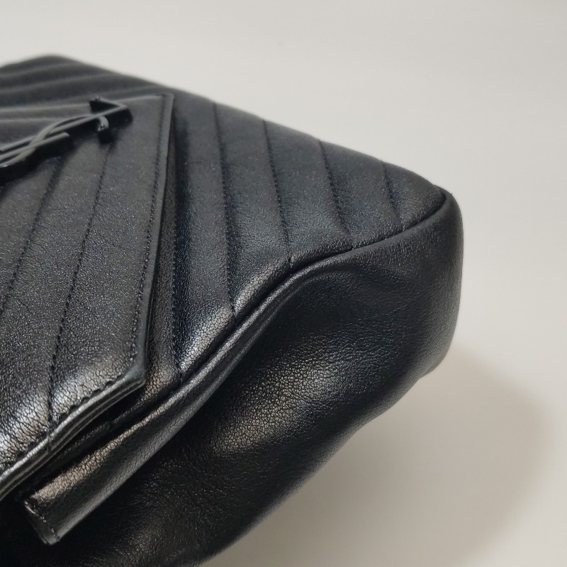 Saint Laurent College中號羊皮V紋絎縫YSL標誌斜挎包-21