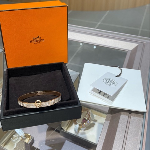 Hermes 爱马仕 cdc 玫瑰金满钻手镯 sh 小号