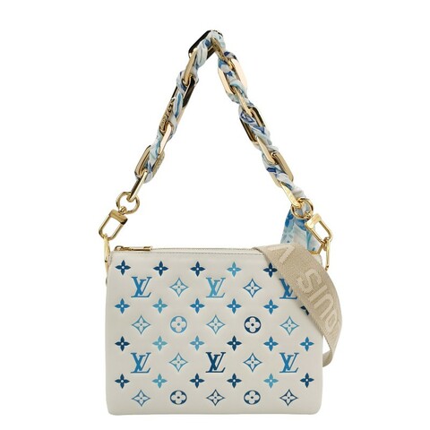 Louis Vuitton (LV) Coussin小號羊皮彩色老花一字拉鍊粗鏈條單肩包晶片款