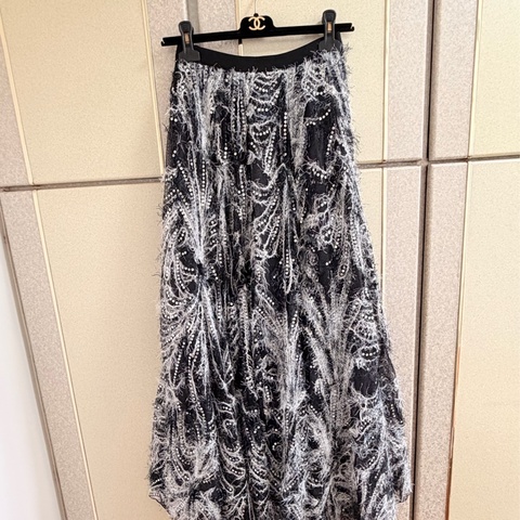 Yu Peng Shih 黑色漣漪立體繡花菲利斯紗裙 M號 9成新