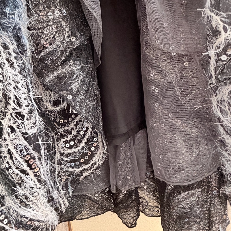 Yu Peng Shih 黑色漣漪立體繡花菲利斯紗裙 M號 9成新-2