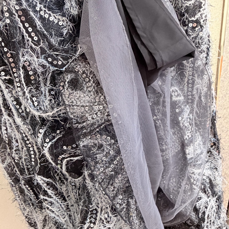 Yu Peng Shih 黑色漣漪立體繡花菲利斯紗裙 M號 9成新-3