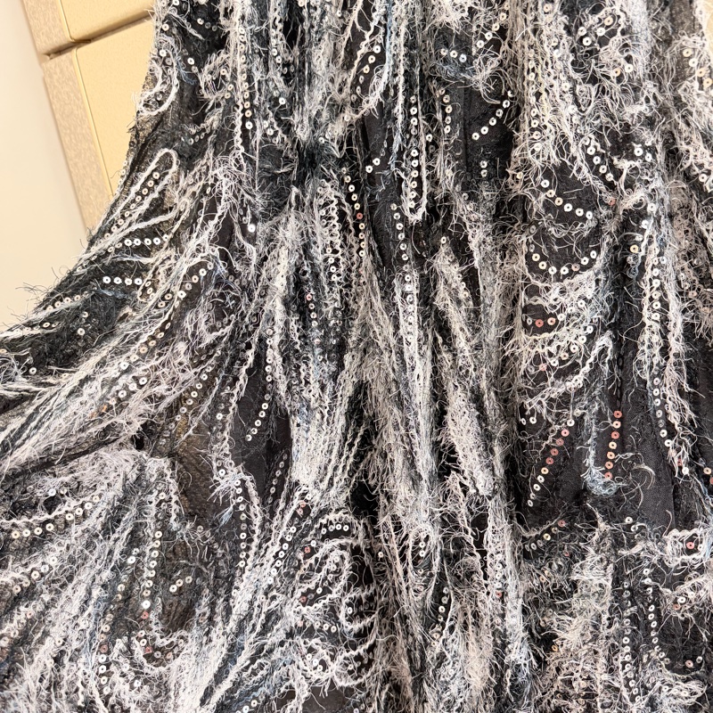 Yu Peng Shih 黑色漣漪立體繡花菲利斯紗裙 M號 9成新-8