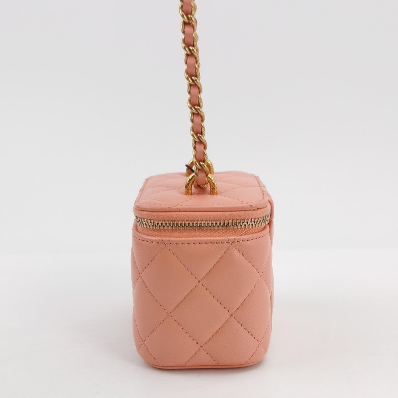Chanel Vanity Case羊皮純色菱格雙C標識斜挎包單肩包-2
