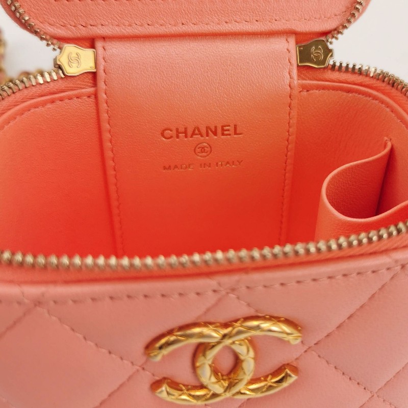 Chanel Vanity Case羊皮純色菱格雙C標識斜挎包單肩包-7