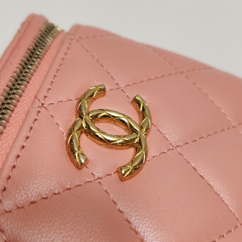 Chanel Vanity Case羊皮純色菱格雙C標識斜挎包單肩包-10