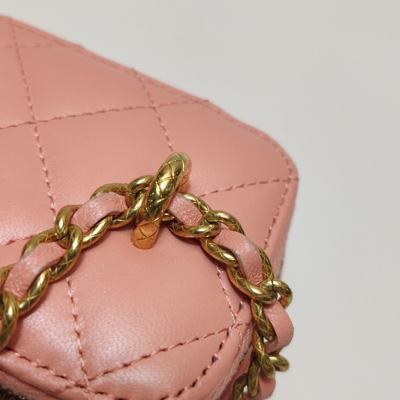 Chanel Vanity Case羊皮純色菱格雙C標識斜挎包單肩包-12