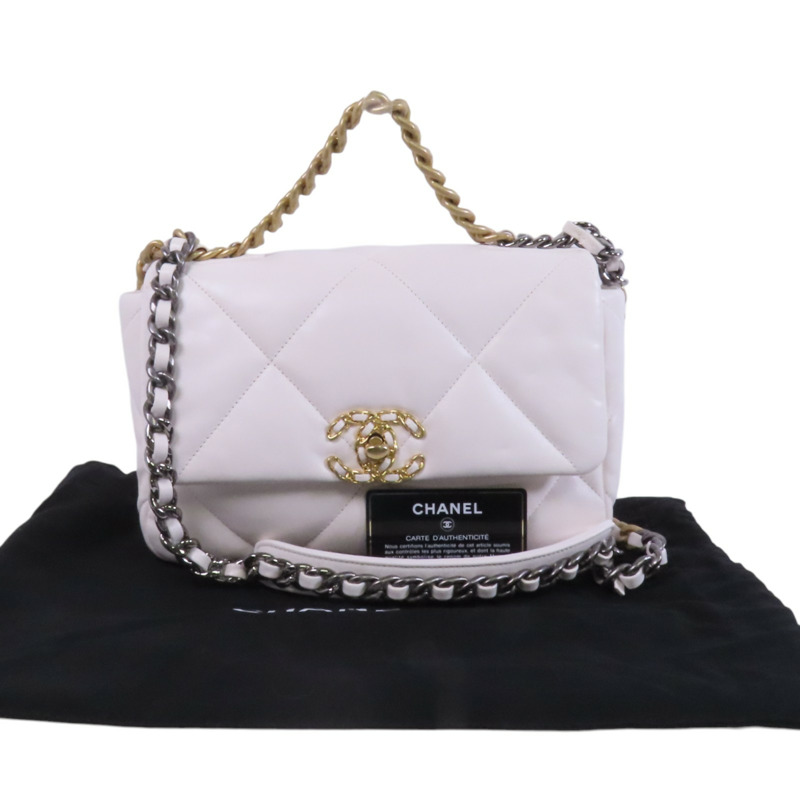 CHANEL 羊皮皮革Chanel 19 Small金扣鏈帶手挽肩背兩用袋-9