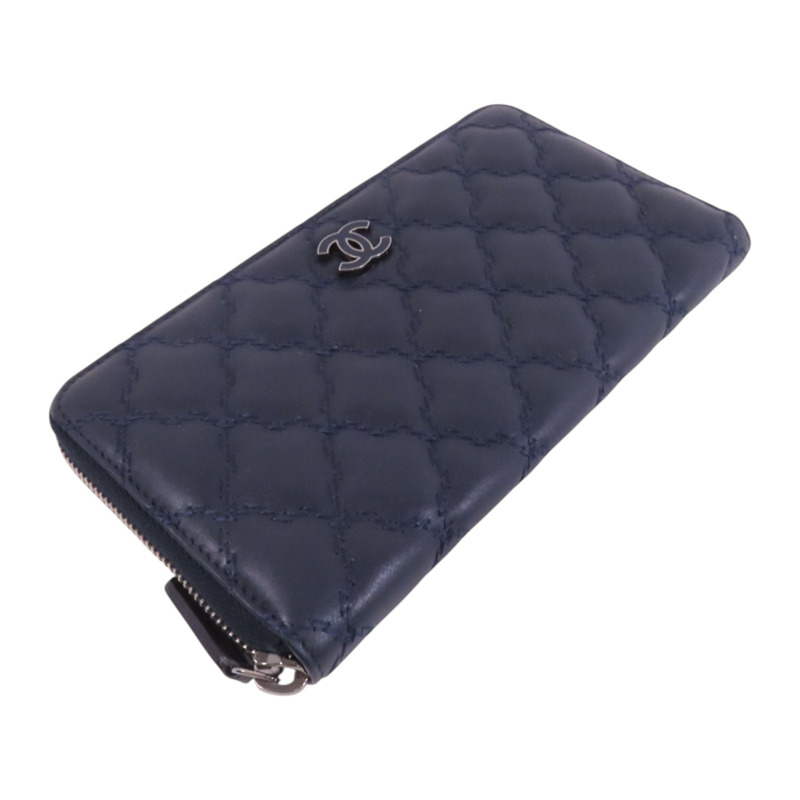 CHANEL 牛皮皮革Round Long Wallet銀扣拉鏈長錢包-2