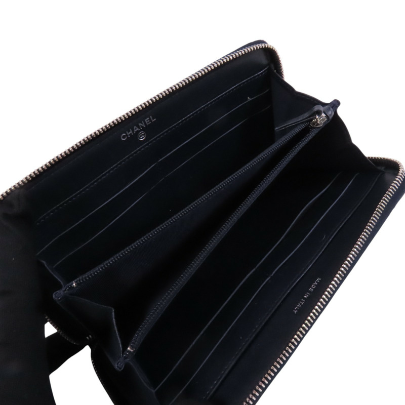 CHANEL 牛皮皮革Round Long Wallet銀扣拉鏈長錢包-4