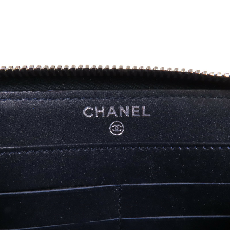 CHANEL 牛皮皮革Round Long Wallet銀扣拉鏈長錢包-5