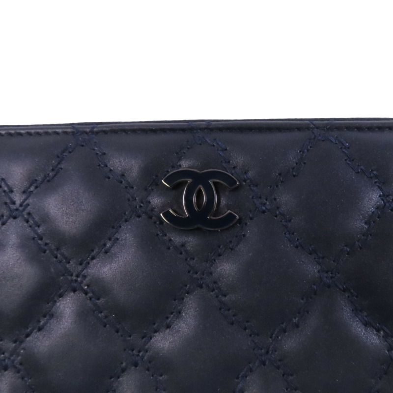 CHANEL 牛皮皮革Round Long Wallet銀扣拉鏈長錢包-9