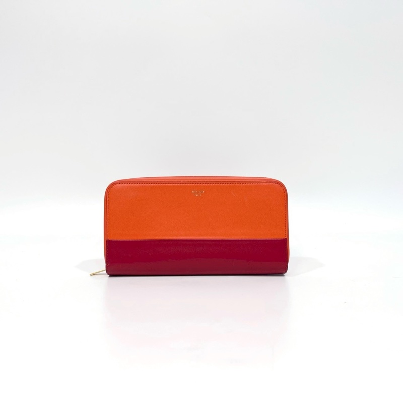 celine橘配紅ㄇ型拉鍊長夾-0