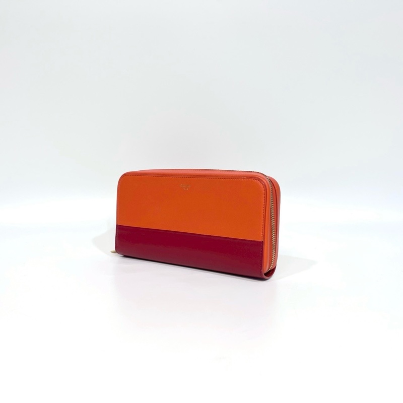 celine橘配紅ㄇ型拉鍊長夾-1