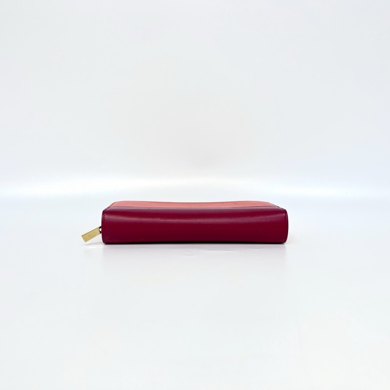 celine橘配紅ㄇ型拉鍊長夾-7