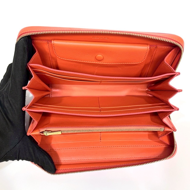 celine橘配紅ㄇ型拉鍊長夾-8