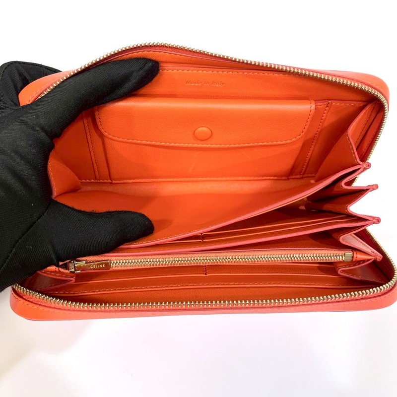 celine橘配紅ㄇ型拉鍊長夾-9