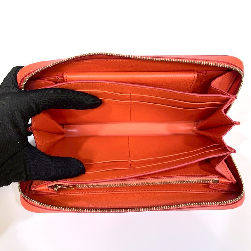 celine橘配紅ㄇ型拉鍊長夾-10