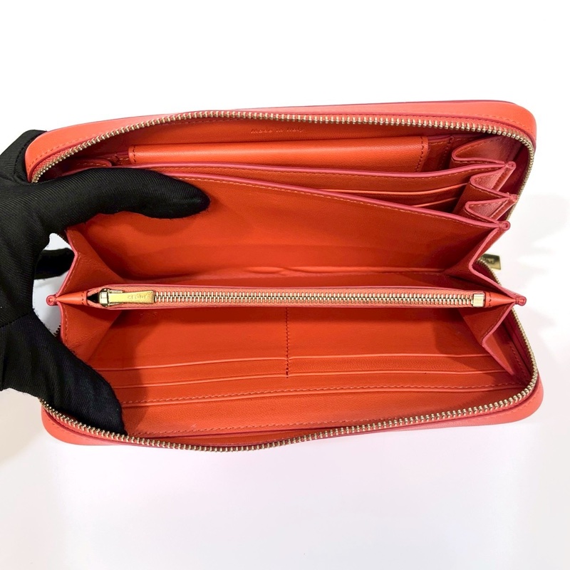 celine橘配紅ㄇ型拉鍊長夾-11
