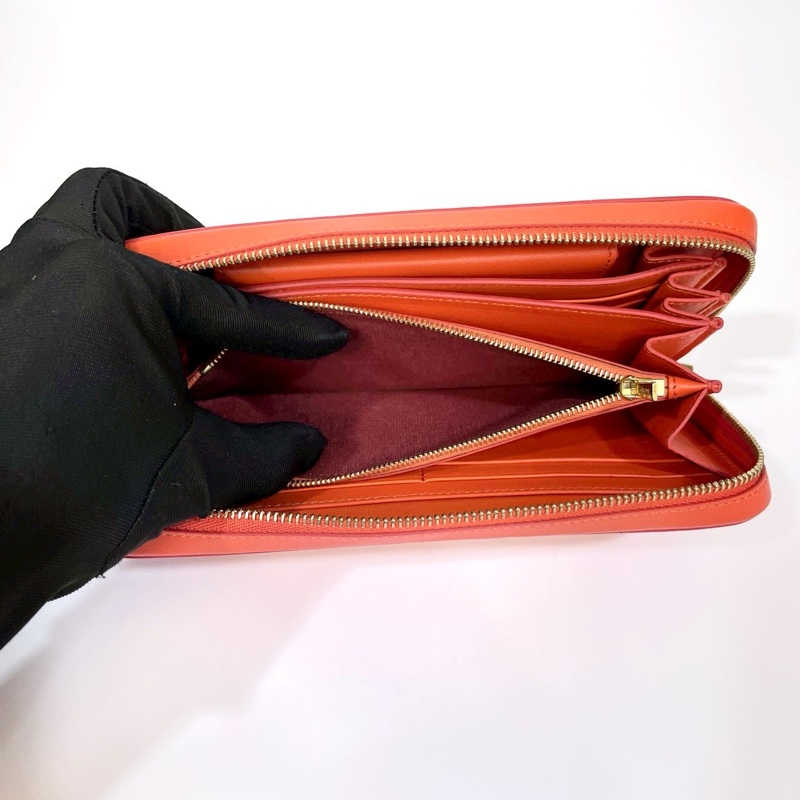 celine橘配紅ㄇ型拉鍊長夾-12