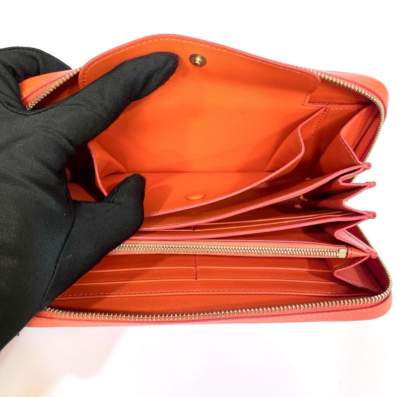 celine橘配紅ㄇ型拉鍊長夾-14
