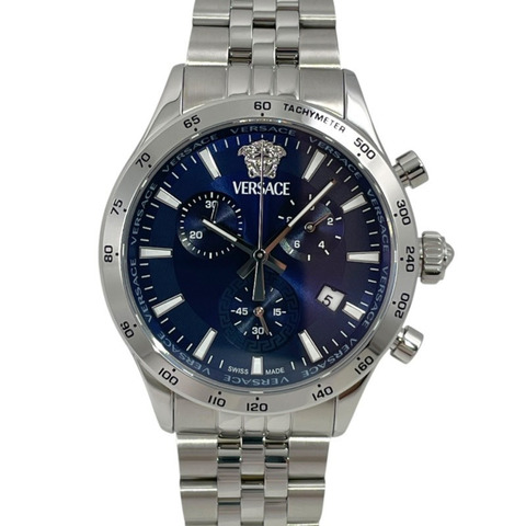 范思哲 Helenium 計時碼表 VECFA0124 男士不銹鋼石英腕錶,藍色錶盤