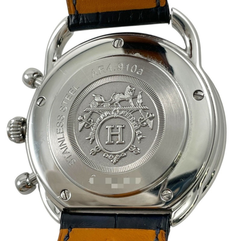 愛馬仕 Arceau 計時碼錶 AR4.910a 男士自動腕錶,不鏽鋼錶帶,皮革錶帶,黑色錶盤-7