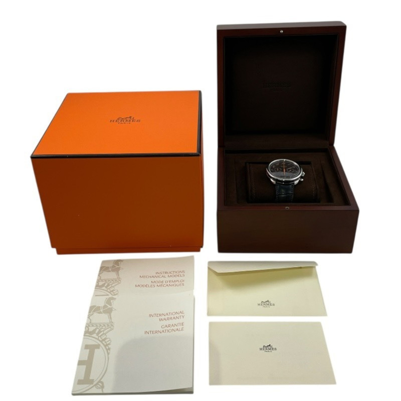 愛馬仕 Arceau 計時碼錶 AR4.910a 男士自動腕錶,不鏽鋼錶帶,皮革錶帶,黑色錶盤-12