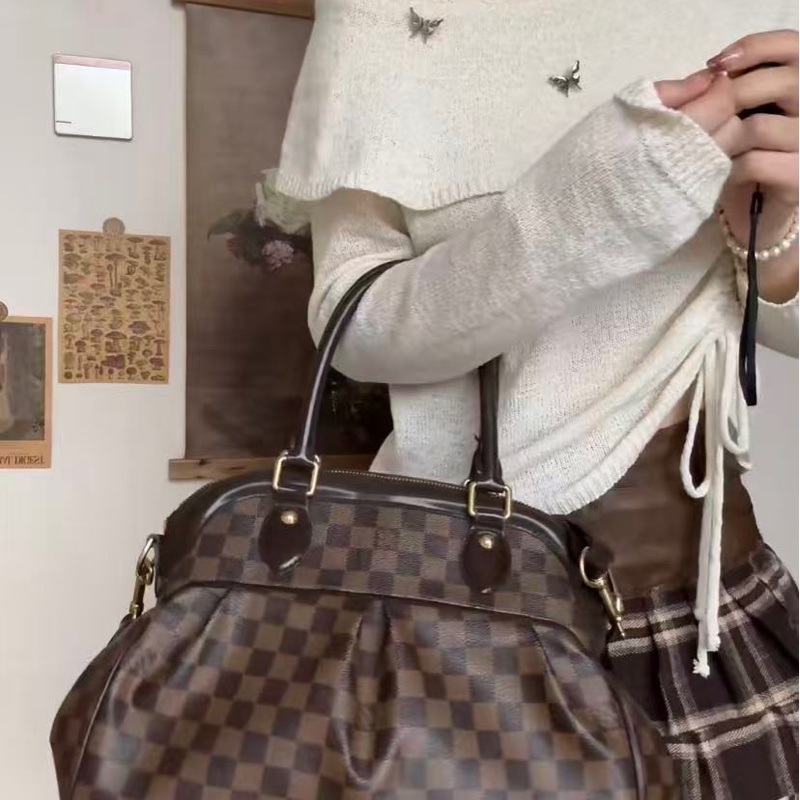 🔥新到：98新LV / 路易威登Trevi棕色棋盤格葫蘆包 大號， 尺寸：39*29-5