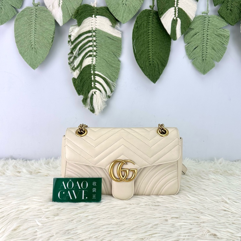 GUCCI 白色金扣Marmont 26cm 單肩斜肩包-0