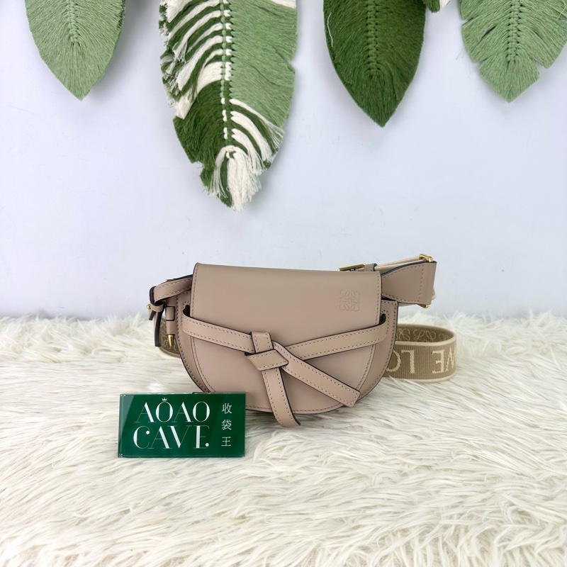 LOEWE Mini Gate 杏色馬鞍包 斜肩包-0