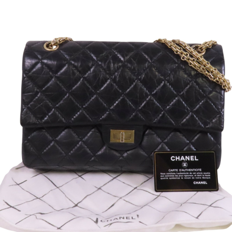 CHANEL 牛皮皮革2.55 28cm金扣鏈帶肩背袋-9