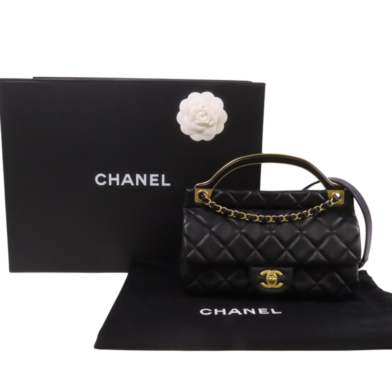 CHANEL 羊皮皮革Lady Handle金扣手挽肩背兩用袋-9