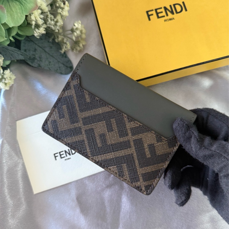 FF Logo 小牛皮及塗層帆布二折卡片夾/名片夾(軍綠色)-3