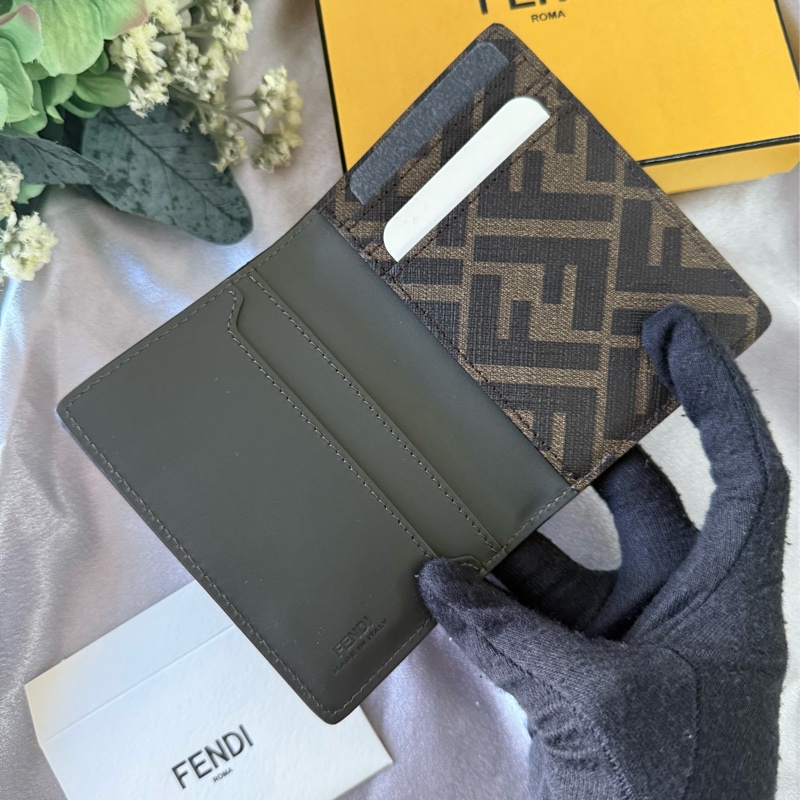 FF Logo 小牛皮及塗層帆布二折卡片夾/名片夾(軍綠色)-5