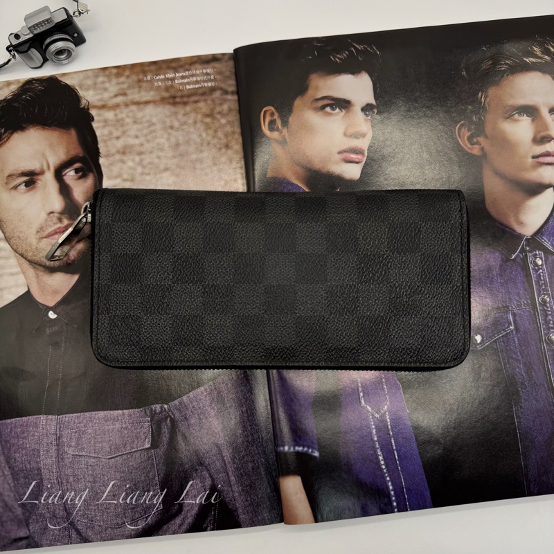 LOUIS VUITTON LV Damier Graphite 拉鍊黑色長夾-0