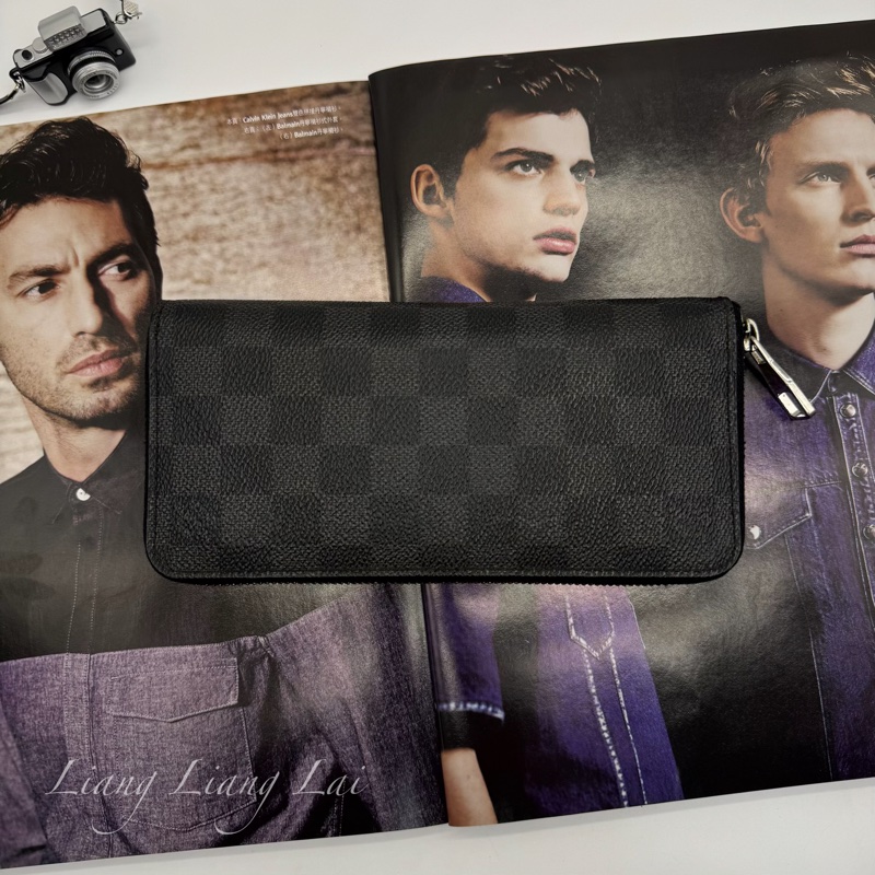 LOUIS VUITTON LV Damier Graphite 拉鍊黑色長夾-1