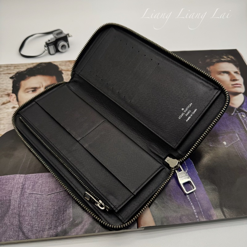 LOUIS VUITTON LV Damier Graphite 拉鍊黑色長夾-4