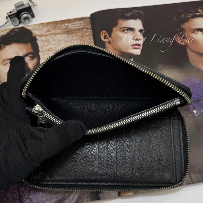 LOUIS VUITTON LV Damier Graphite 拉鍊黑色長夾-6