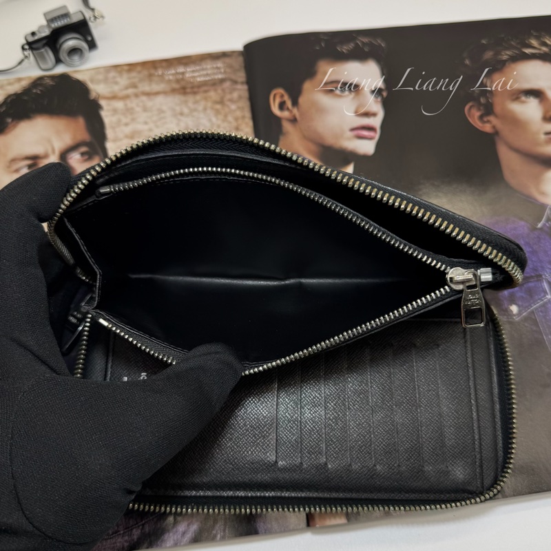 LOUIS VUITTON LV Damier Graphite 拉鍊黑色長夾-7