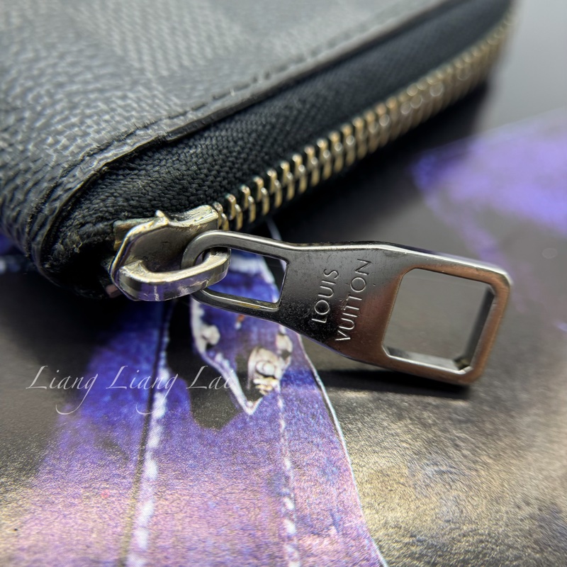 LOUIS VUITTON LV Damier Graphite 拉鍊黑色長夾-13